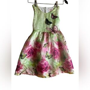 SUNNY FASHION GIRL GREEN WITH BIG PINK ROSES AND BUTTERFLIES SZ6